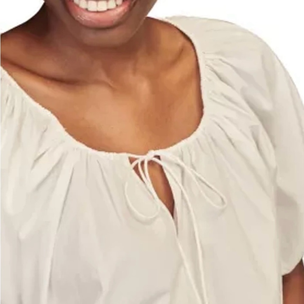 Women's Solid Puff Sleeve Tie Neck Top - Picture 2 of 6